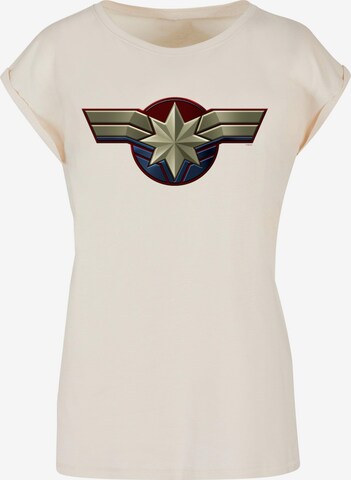 ABSOLUTE CULT Shirt 'Captain Marvel - Chest Emblem' in Beige: voorkant