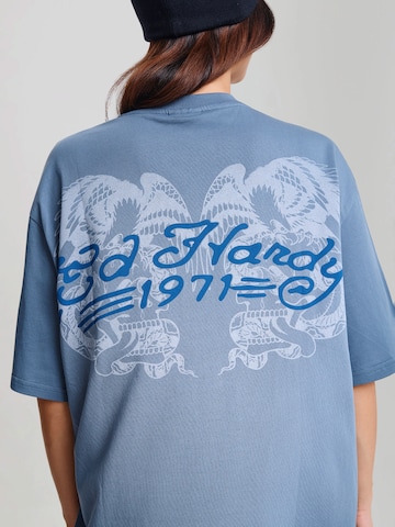 Tricou 'Brave Hearts Stay True' de la Ed Hardy pe albastru