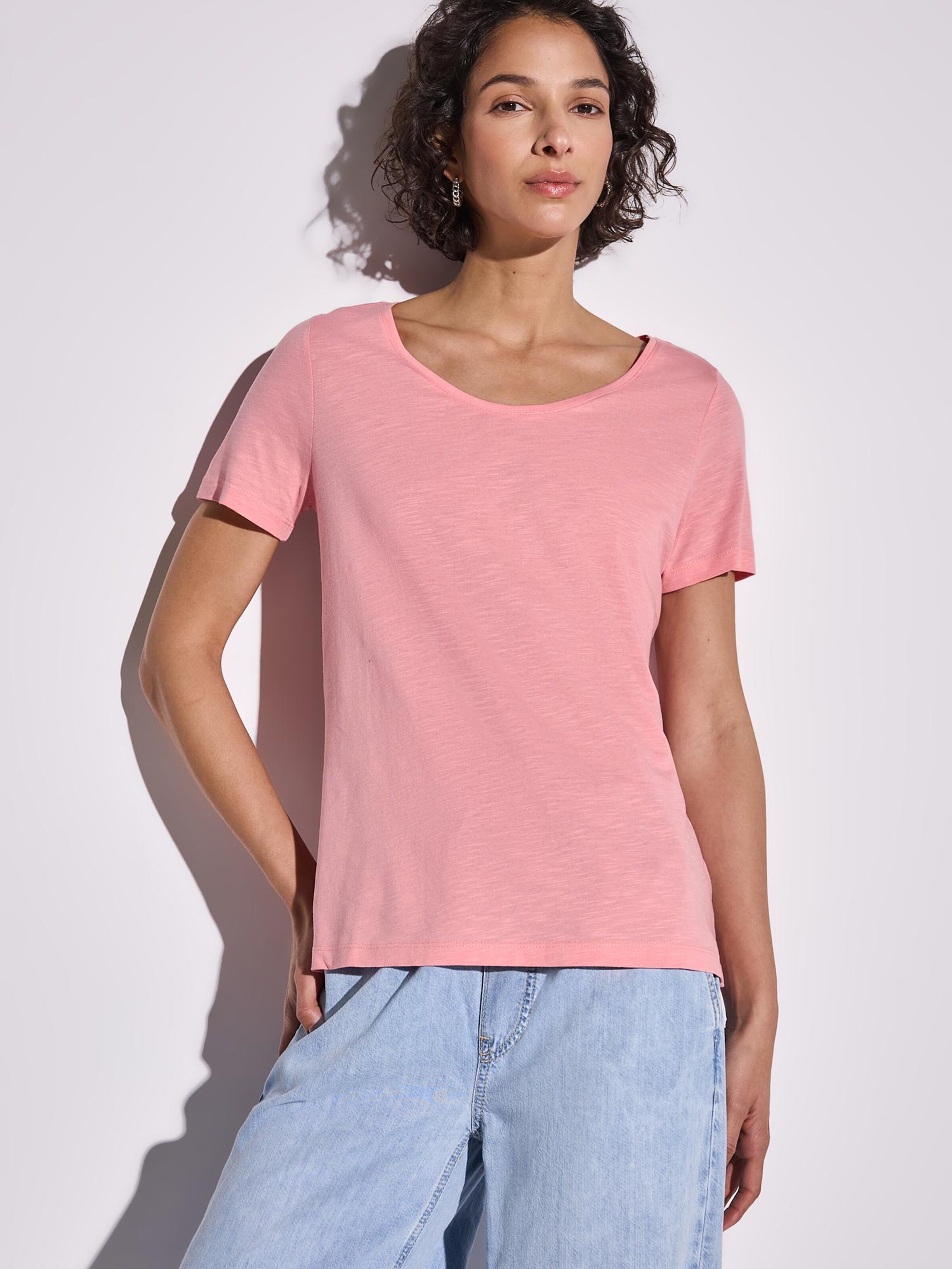 Street One Damen T-Shirt Gerda – Weiches Kurzarmshirt Mit V-Ausschnitt, Flammgarn-Optik
