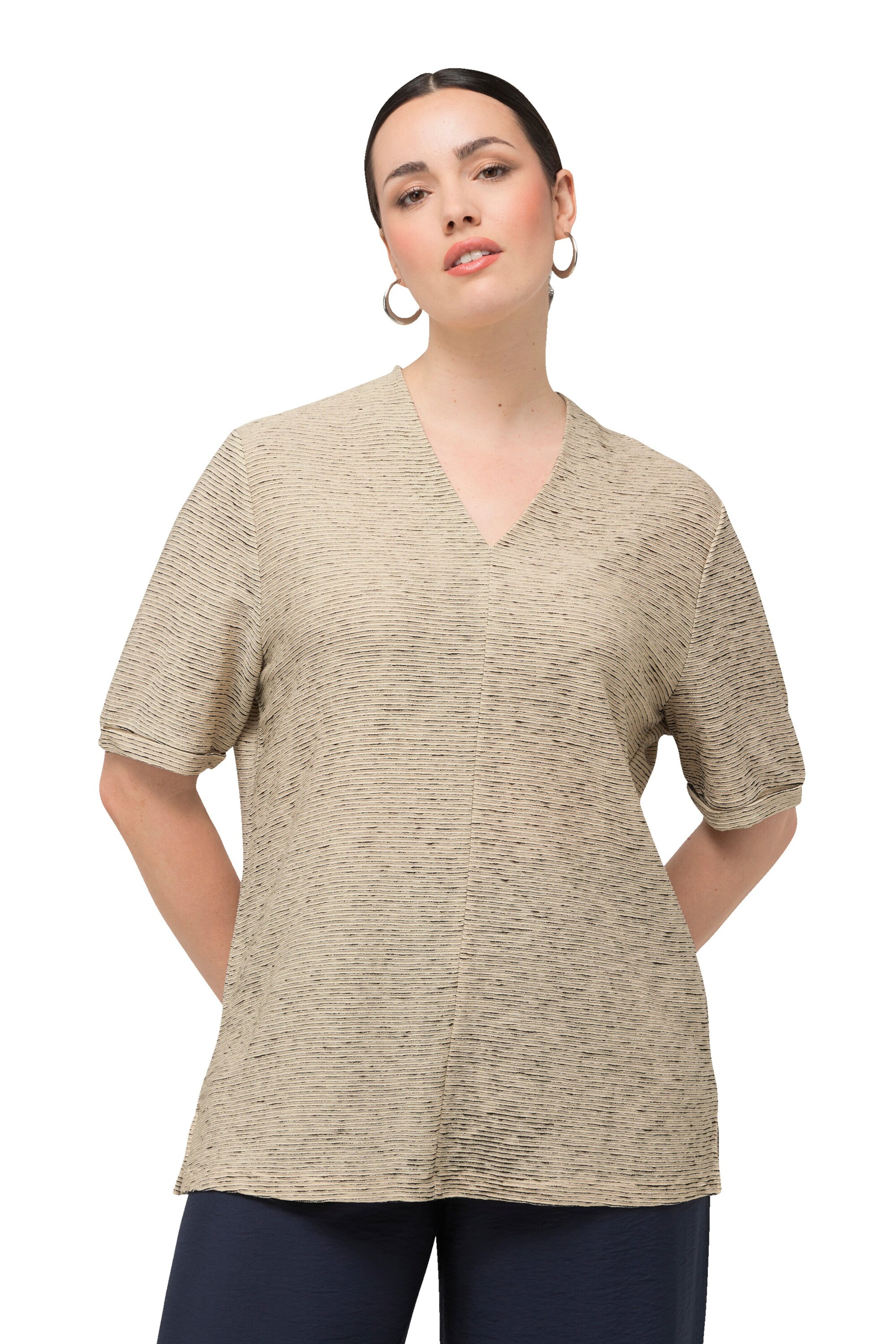 T-shirt Ulla Popken en beige : devant