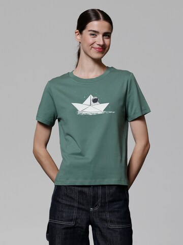 Watapparel Shirt ' Astronaut in paper boat ' in Green: front