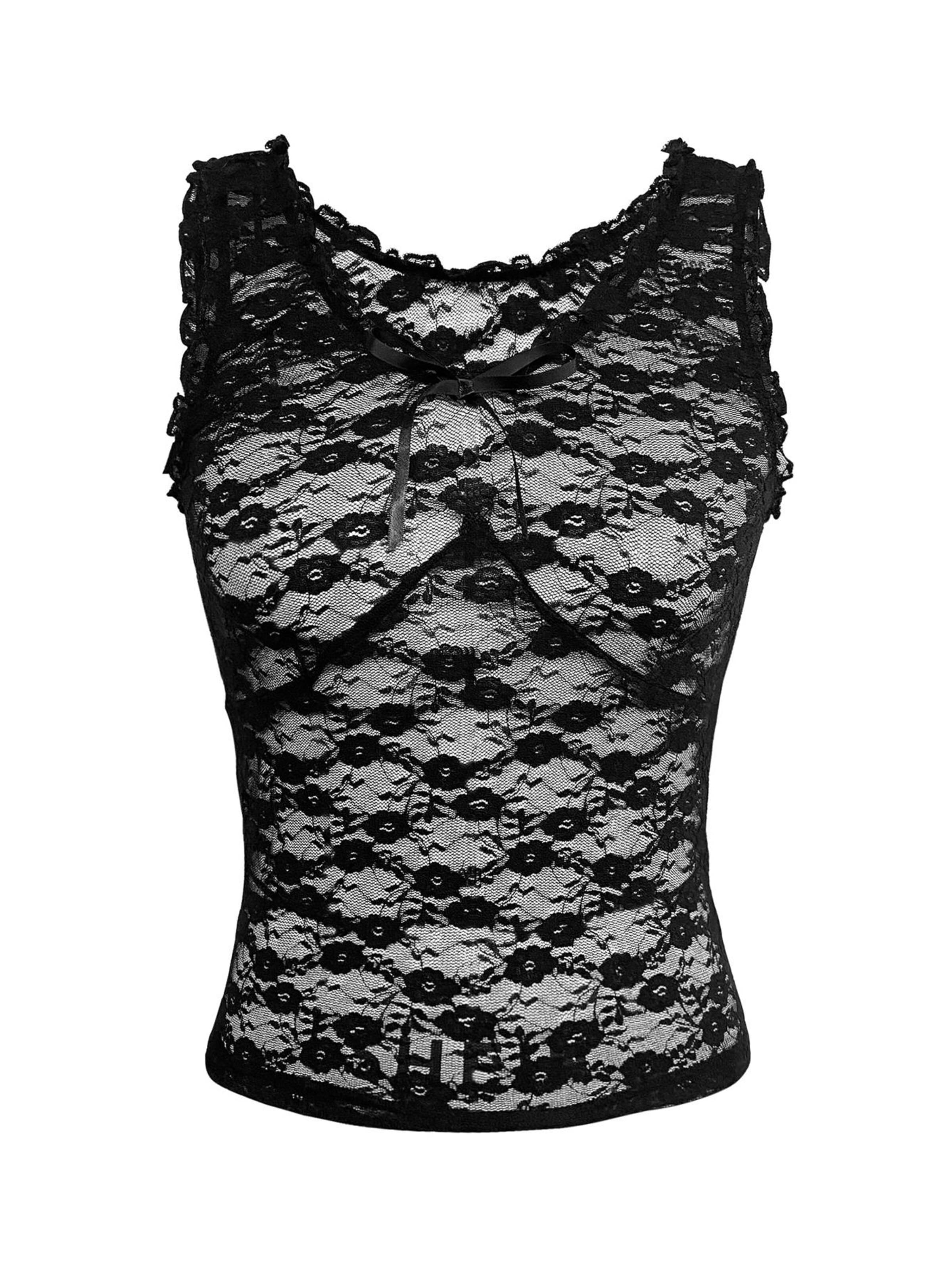 MEETWEE Slimfit Tuinbroek 'Mini Lace Top' in Zwart