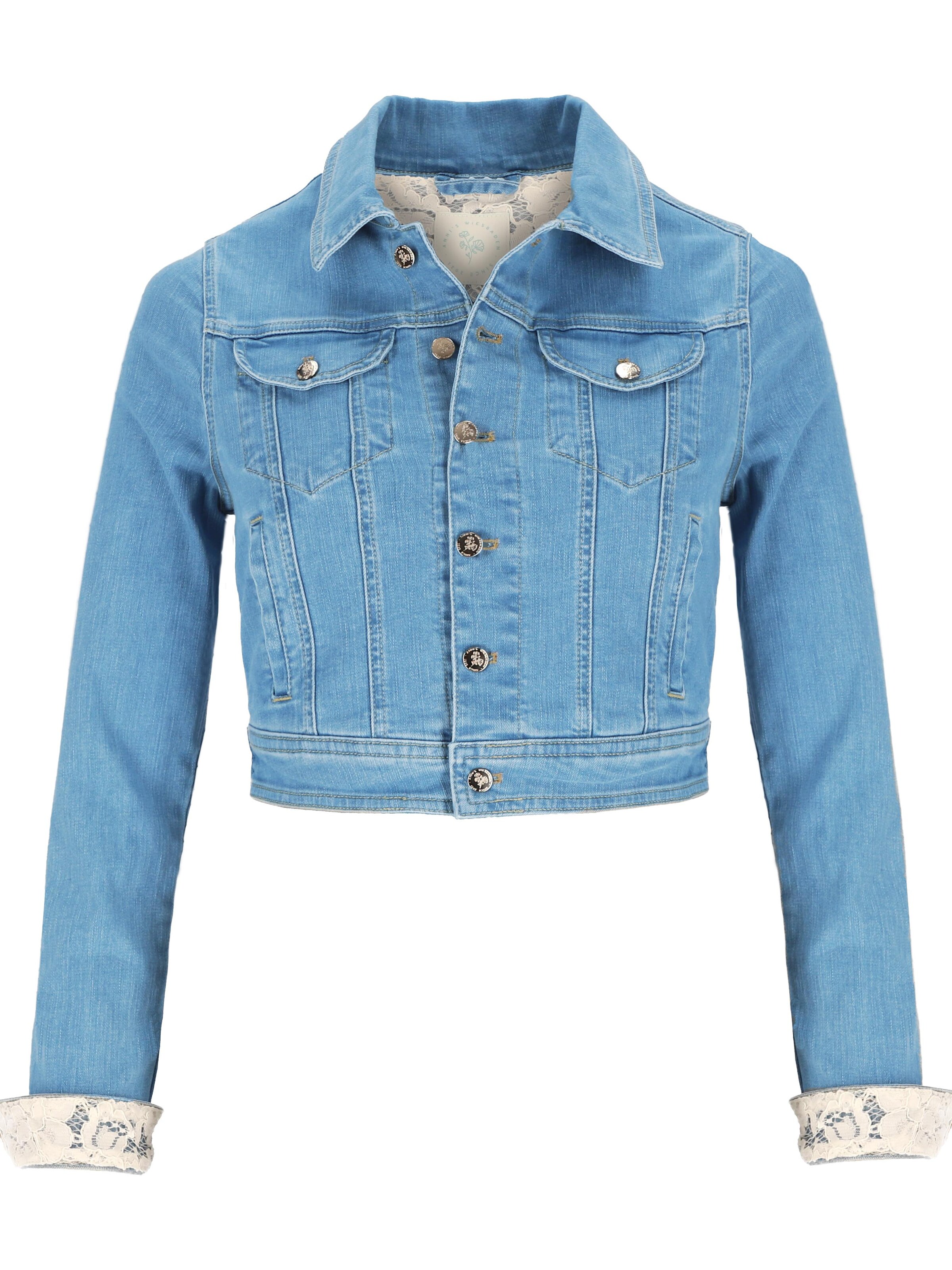 ANNIS WIESBADEN EST. 2021 Janker 'Premium Brautjacke (made in Europe) Jeansjacke mit Spitze & Bestickung'‌‌‌‌‌‌ in Blau: Vorderseite