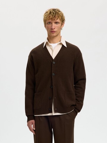 SELECTED Knit Cardigan in Brown: front