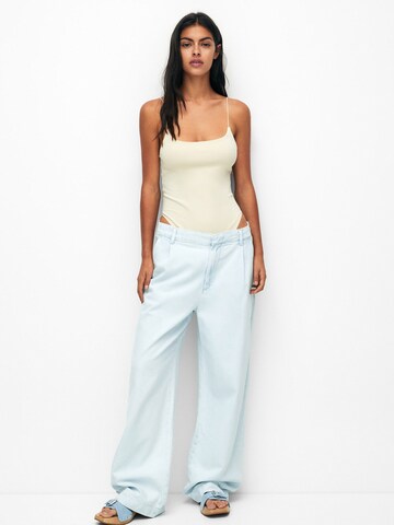 Pull&Bear Wide leg Bandplooi jeans in Blauw