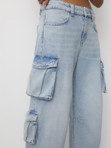 Pull&Bear Wide leg Cargojeans in Blauw