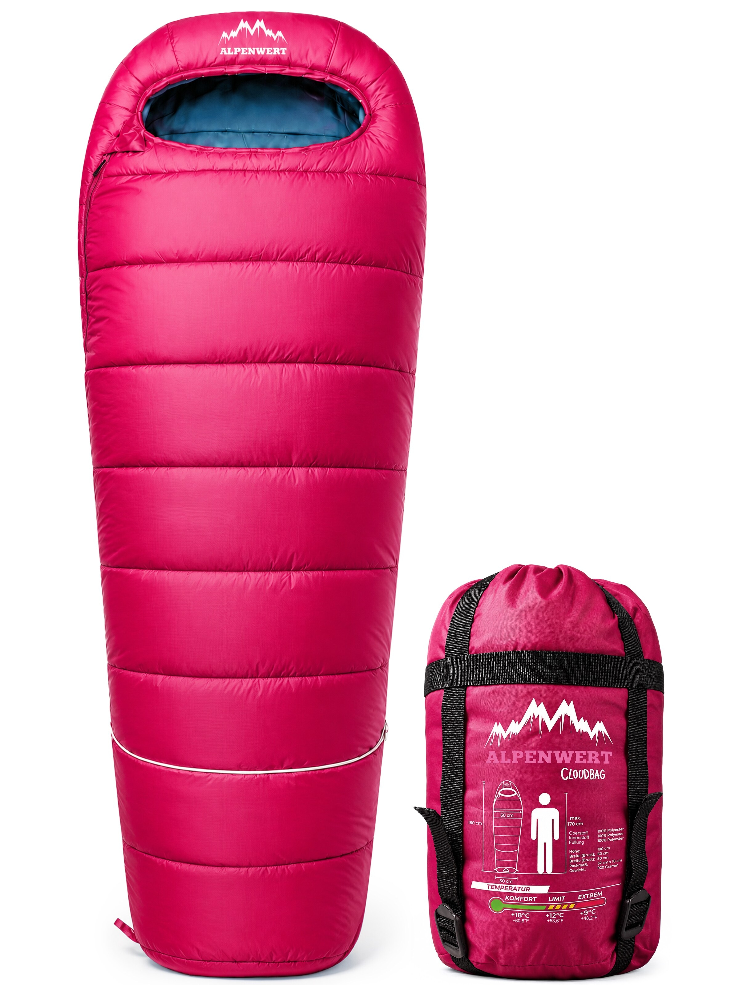 Alpenwert Schlafsack 'Schlafsack Kinder'‌‌‌‌‌ in Pink: Vorderseite