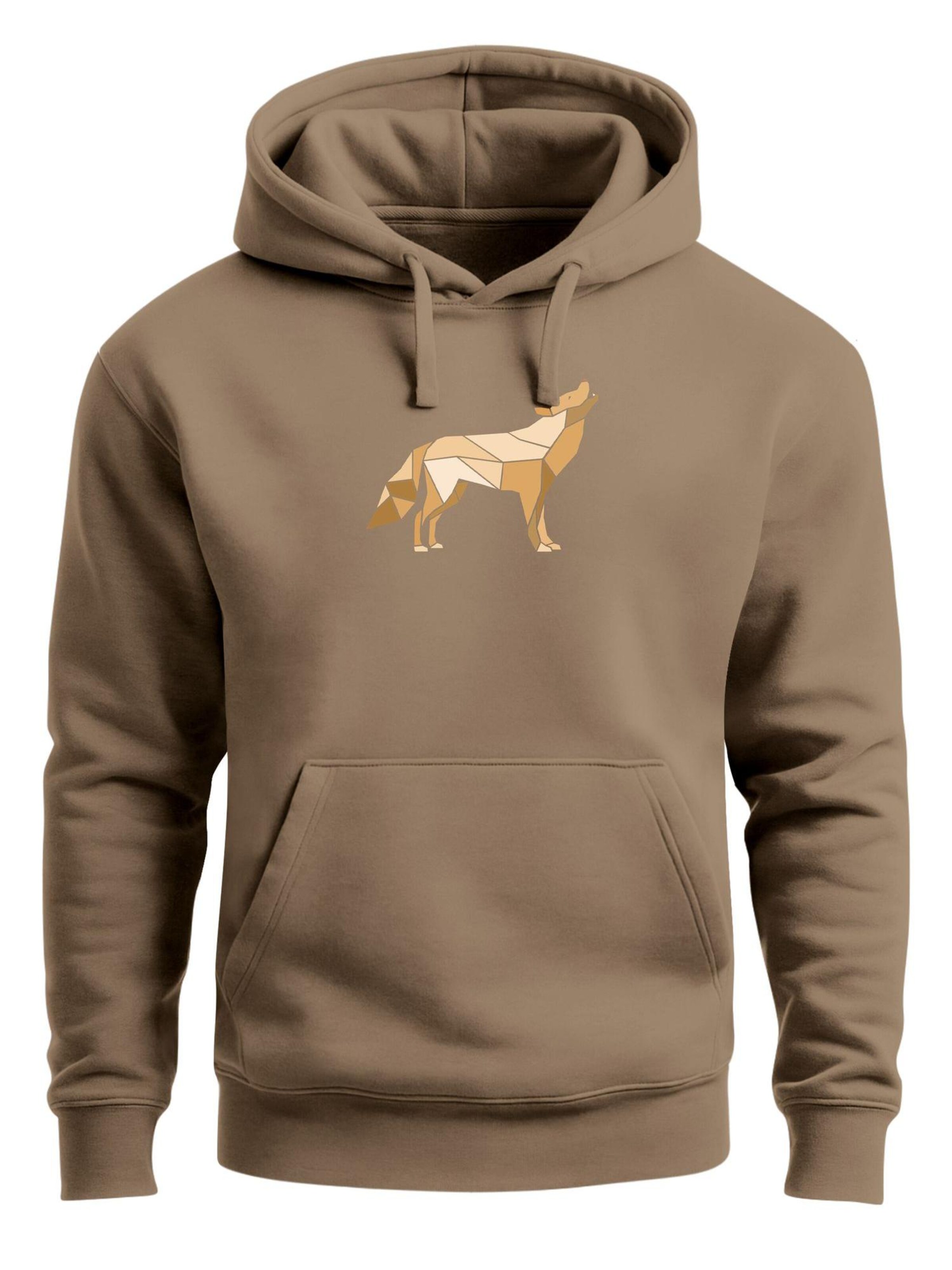 Neverless Sweatshirt 'Polygon Wolf Gelb' in Brown: front