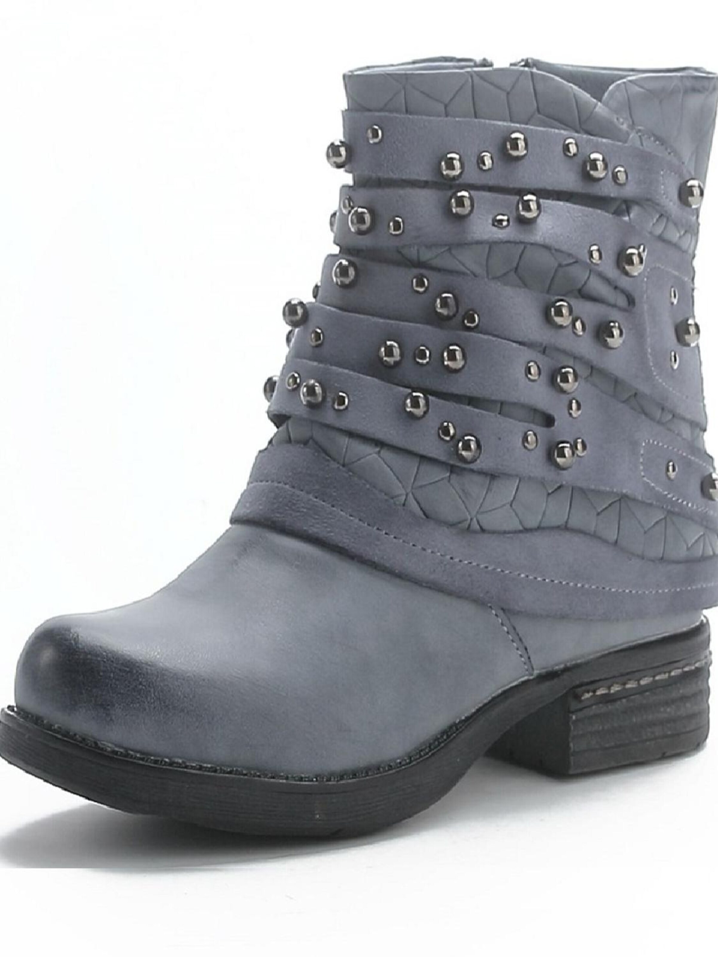 Pogolino Boots 'Damen Stiefeletten Biker Boots Nieten ST016' in Blue: front