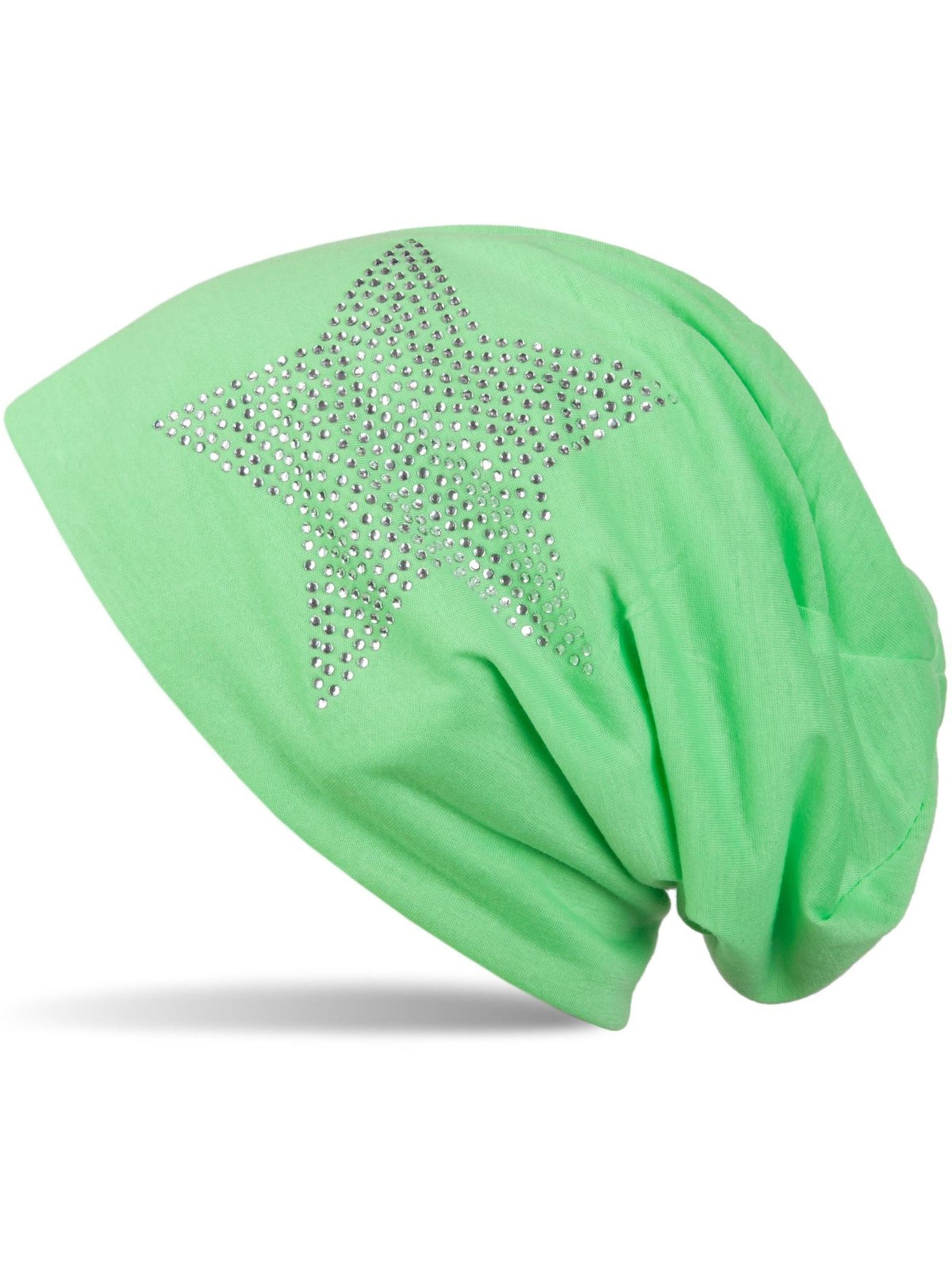 styleBREAKER Mütze 'Leichte Beanie mit Strass Stern'‌‌‌ in Grün: Vorderseite