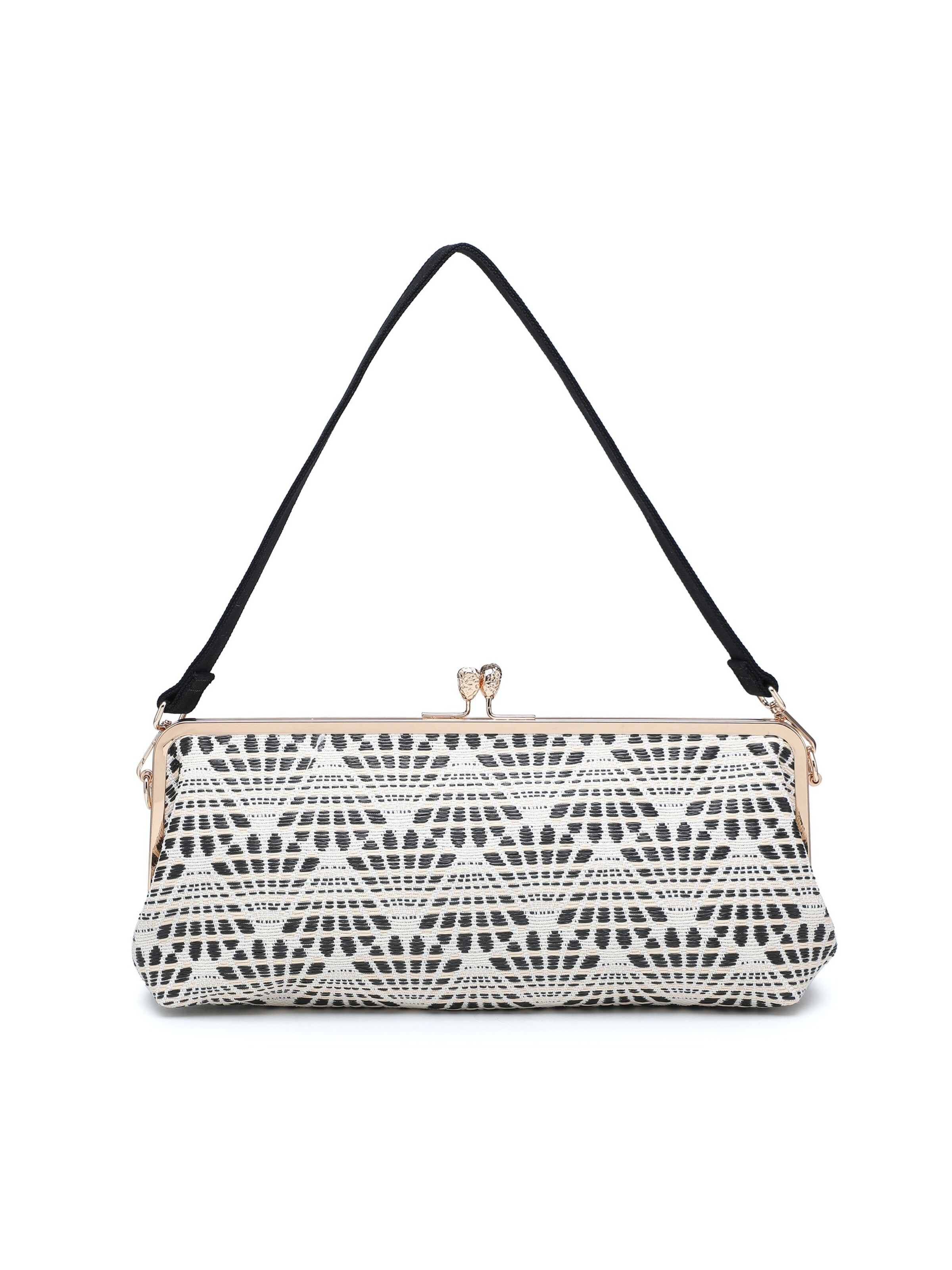 Borsa a mano 'Borsa a mano Kassandra Orlanda Plus - Chiusura fibbia, tessuto jacquard geometrico' di Kassandra in nero: frontale