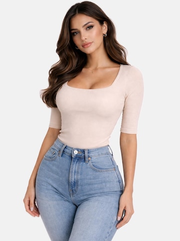 PANTHEROAR Majica 'Caro Neck Short Sleeve Top' | bež barva: sprednja stran