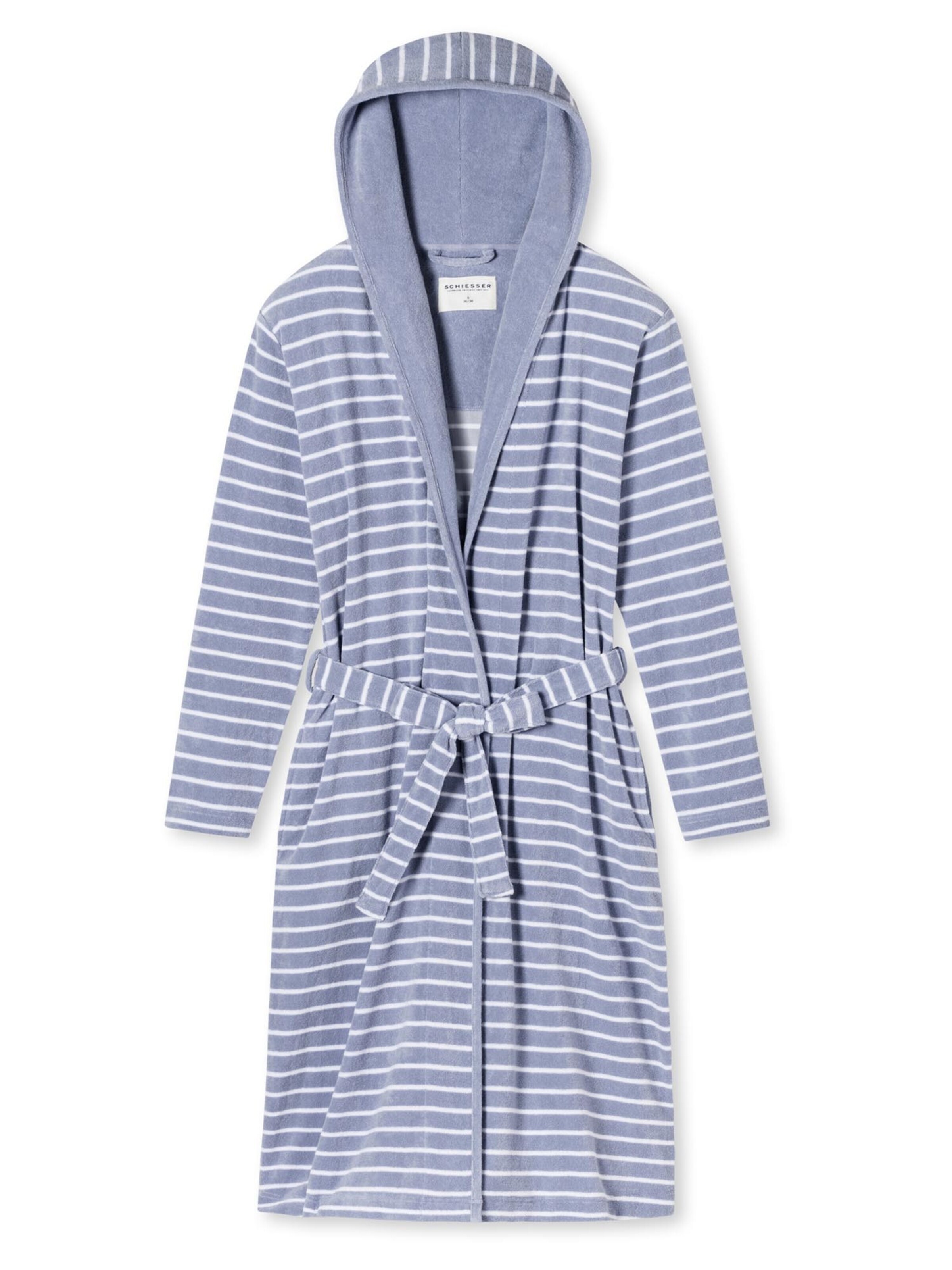 SCHIESSER Bademantel lang 'Feather Terry'‌‌‌‌ in Blau: Vorderseite