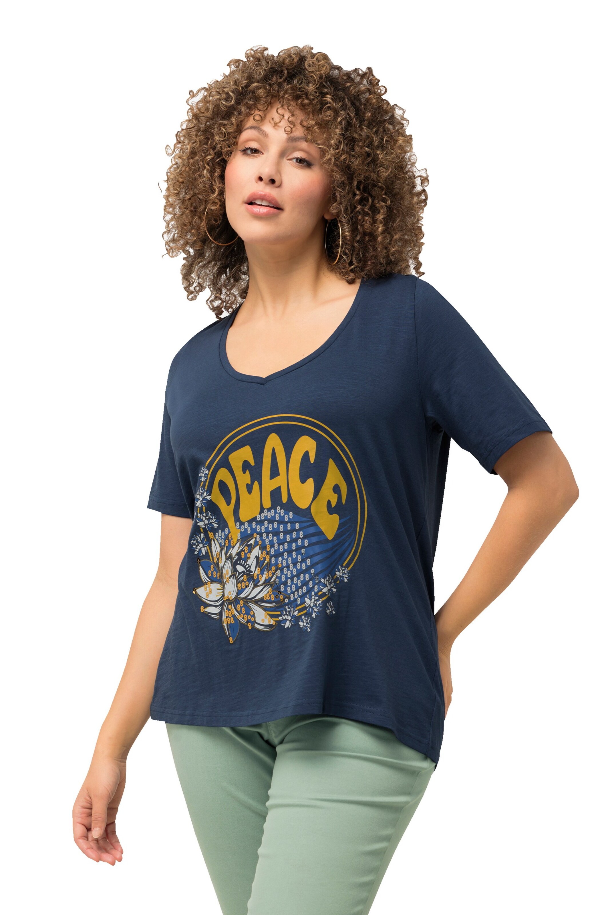 T-shirt Ulla Popken en bleu : devant