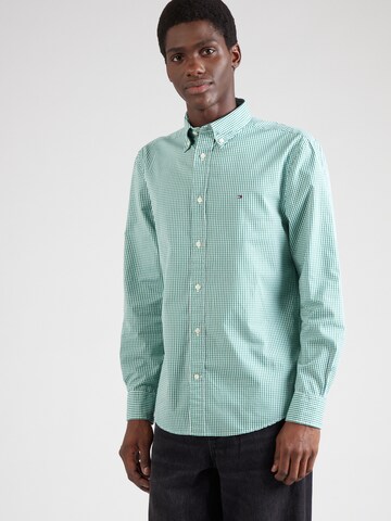 TOMMY HILFIGER Regular fit Overhemd 'FLEX' in Groen: voorkant