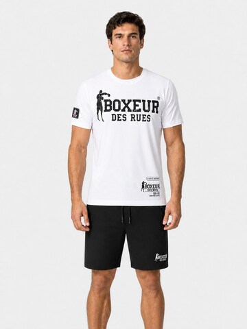 Boxeur des Rues Sportpak 'Herren Set Boxeur des Rues: Baumwollshorts Schwarz + Slim-Fit T-Shirt Weiß, Schwarzes Logo' in Wit