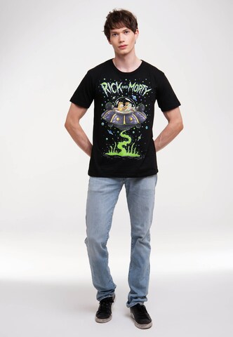 LOGOSHIRT Shirt 'Rick & Morty - Raumschiff' in Black