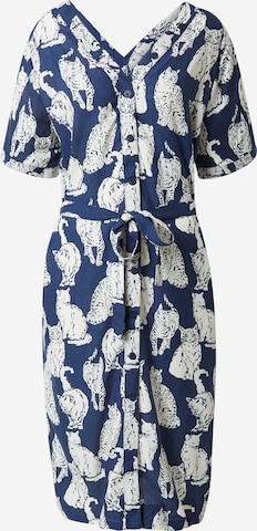 DEDICATED. Shirt dress 'Bornholm Cats' in Blue: front