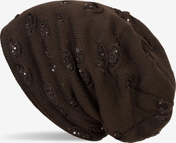 styleBREAKER Mütze 'Feinstrick Beanie mit Pailletten im Destroyed Look' in Braun: Vorderseite