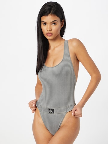 Calvin Klein Swimwear Bralette Swimsuit in Grey: front