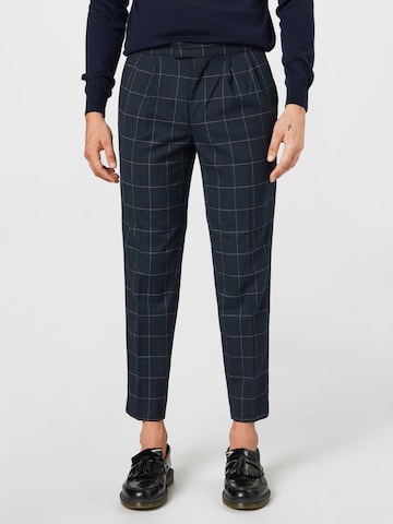 BURTON MENSWEAR LONDON Regular Pleat-Front Pants in Blue: front