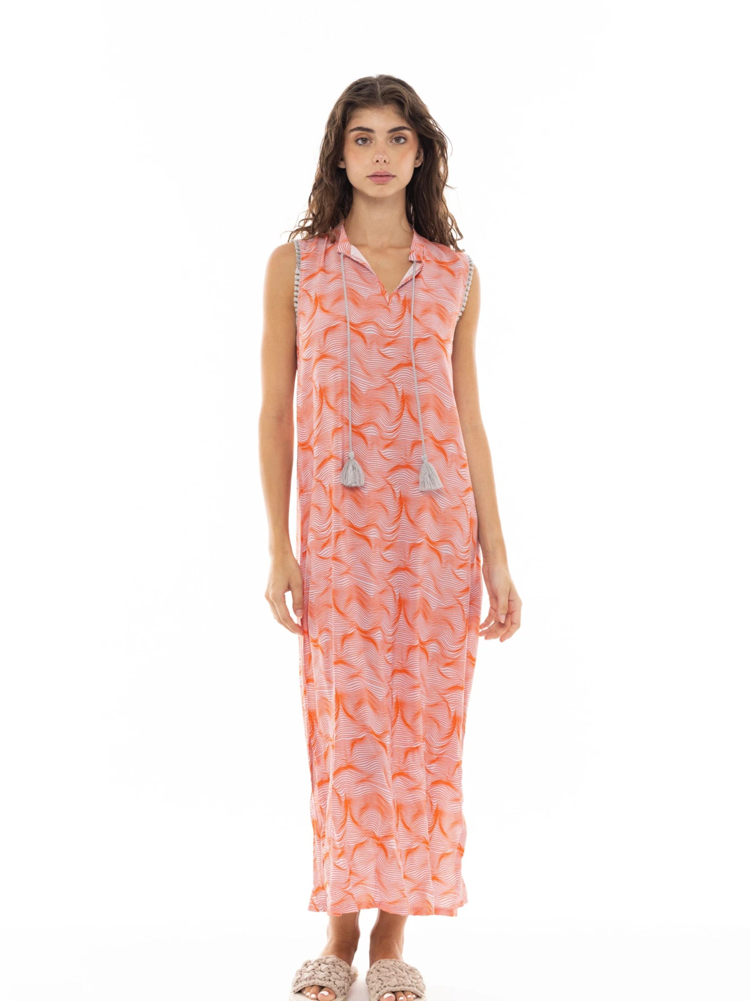 Pink Label - Vestido de verano 'BEACHWEAR ORANGE WAVES' en naranja: frente