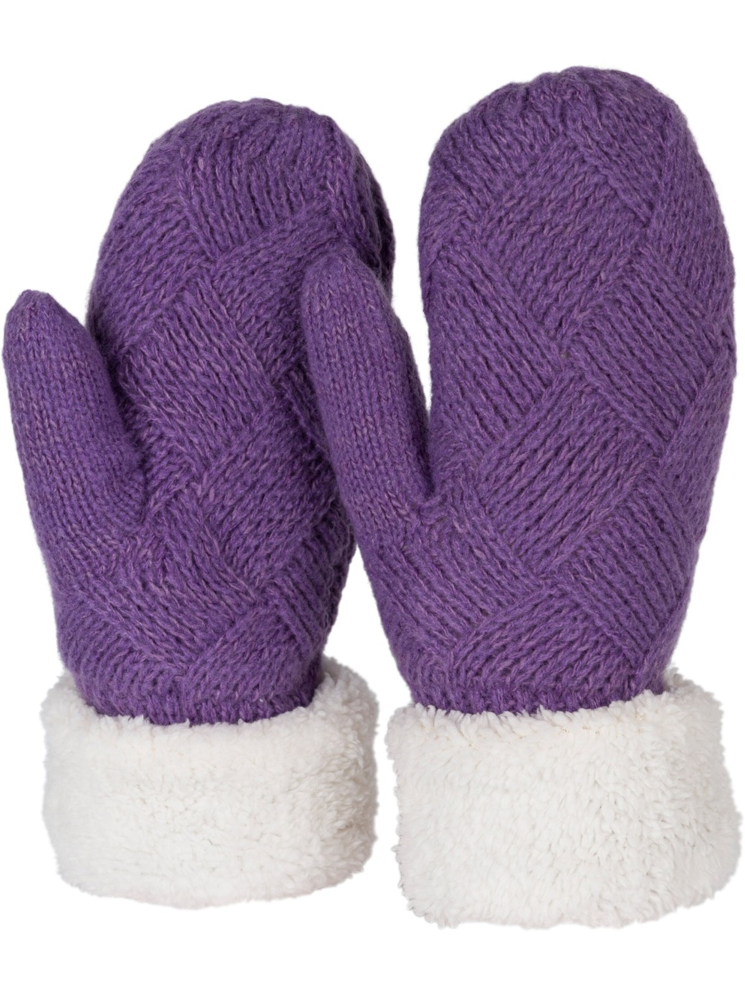 styleBREAKER Fäustlinge 'Strickhandschuhe Fäustlinge mit Rauten Muster und Fleece'‌ in Lila: Vorderseite