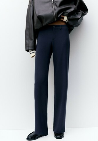 Pull&Bear Wide leg Trousers in Blue: front