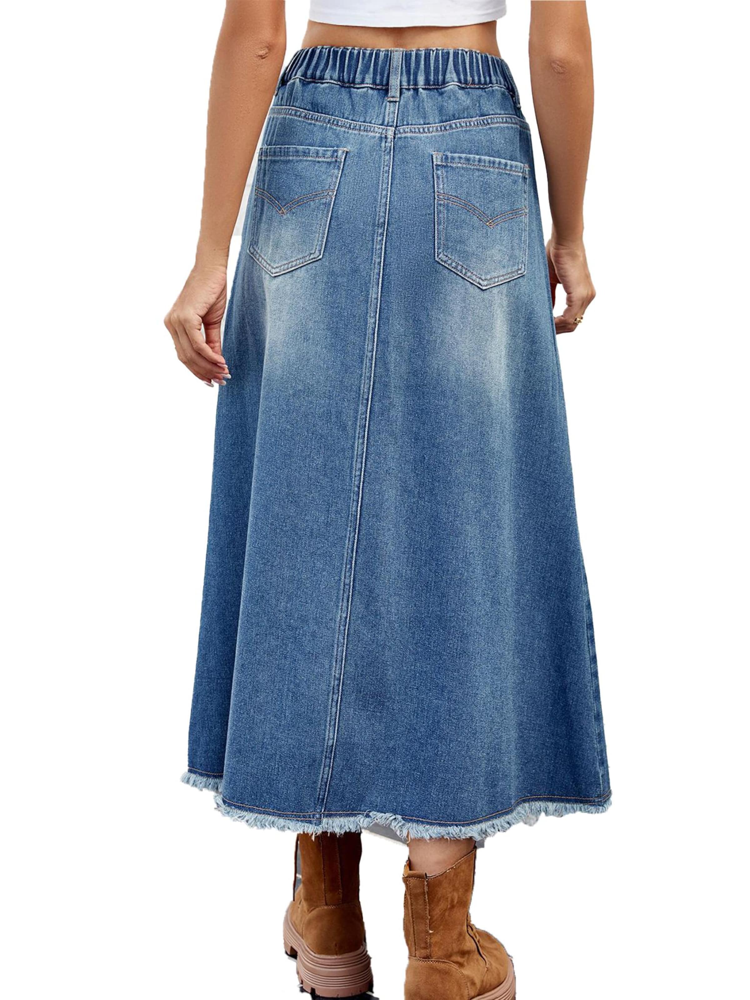 KoJooin Rock 'Damen-Jeansrock Maxi A-Linie Hochtailliert Offener Saum Lässiger Jeansrock'‌‌‌‌‌‌‌‌‌‌ in Blau