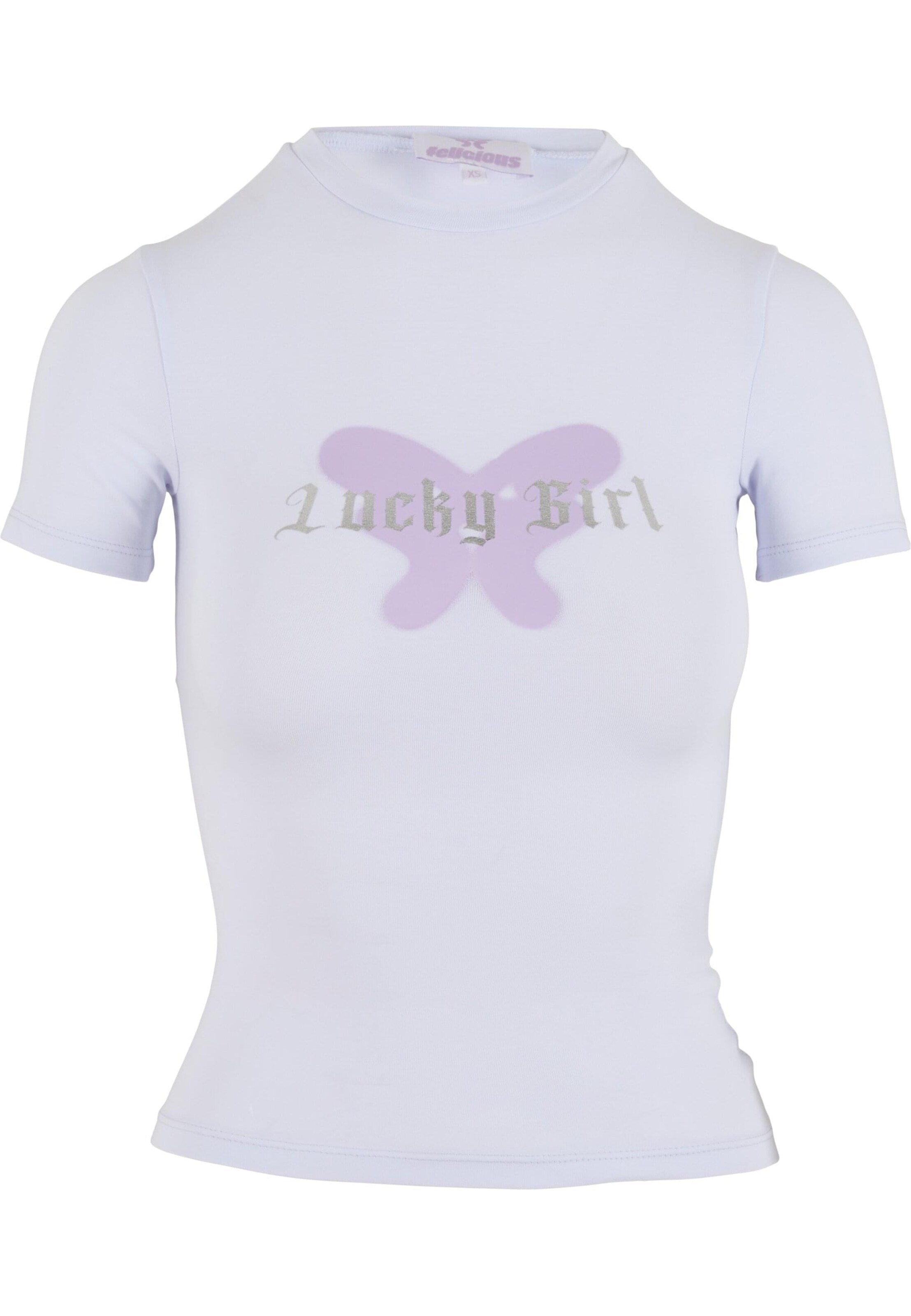 Felicious T-shirt 'Lucky Girl ' i vit: framsida