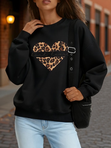 GORHEY - Jersey 'Women's Loose Fit Fleece Pullover, Long Sleeve Sweatshirt with Animal Print' en negro: frente