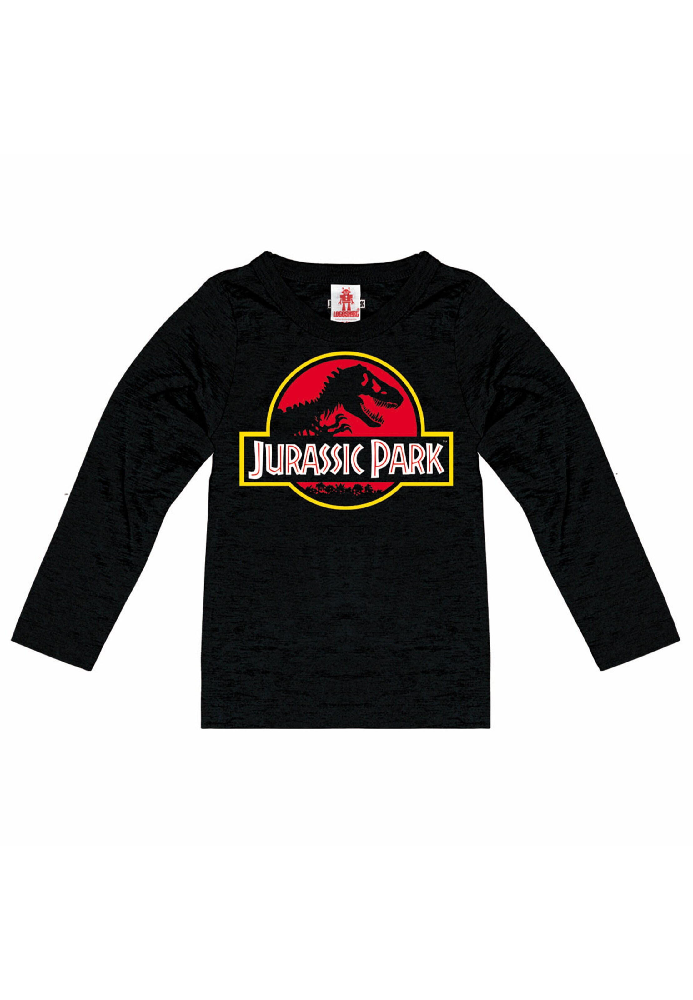 LOGOSHIRT Shirt 'Jurassic Park Logo' in Black: front