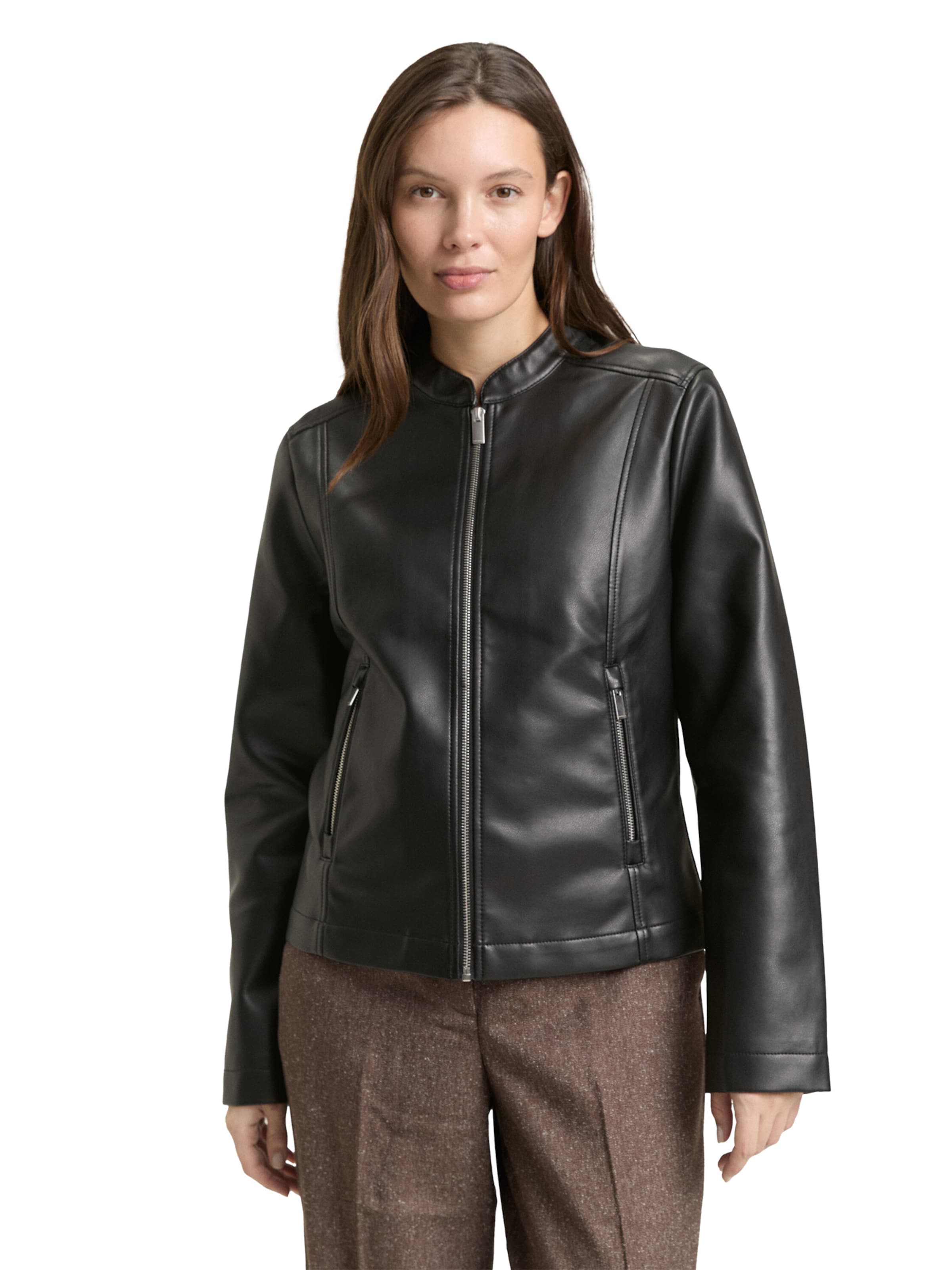 TOM TAILOR Φθινοπωρινό και ανοιξιάτικο μπουφάν σε μαύρο: μπροστά