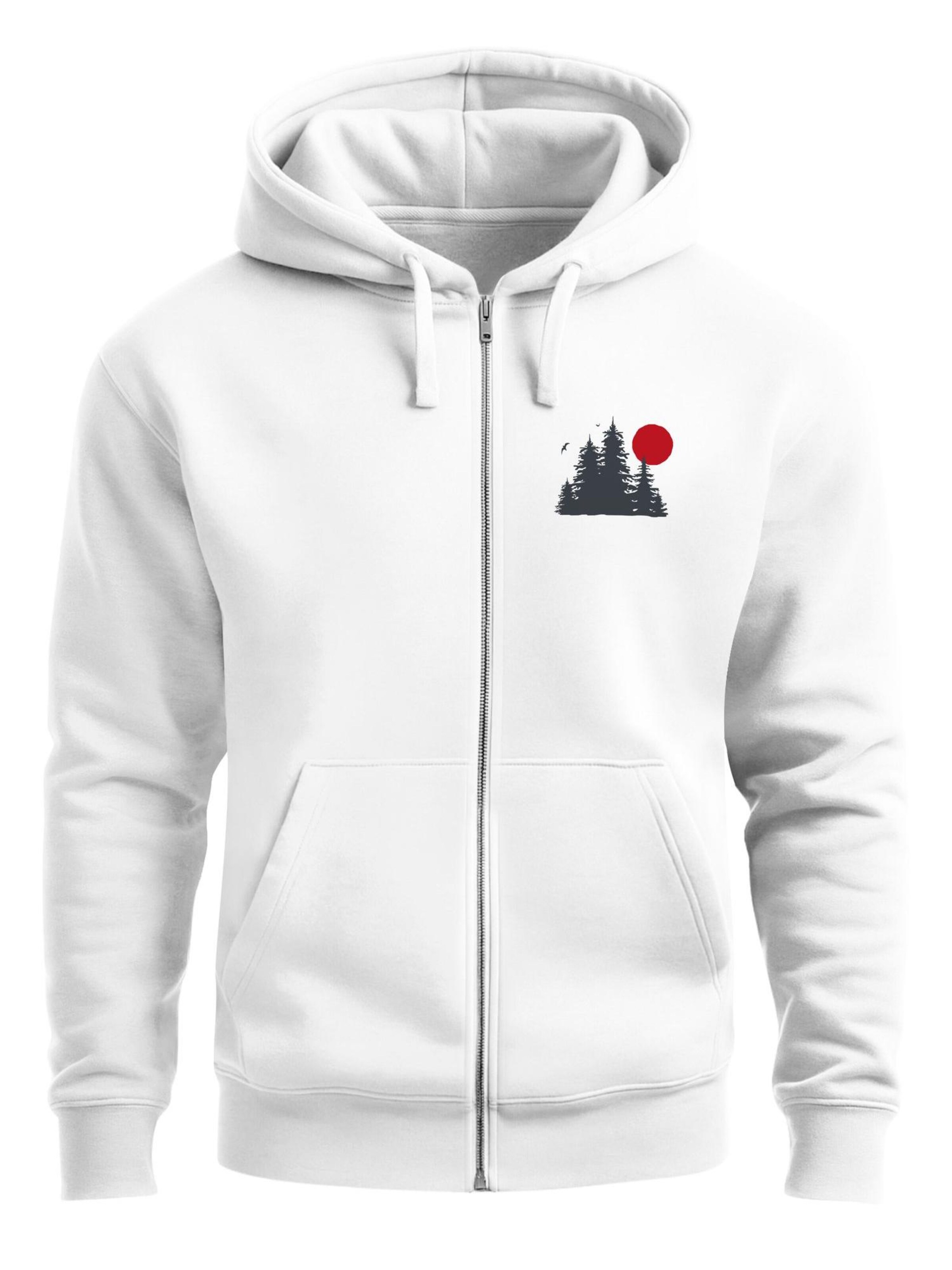 Neverless Zip-Up Hoodie 'Waldkette Badge' in White: front