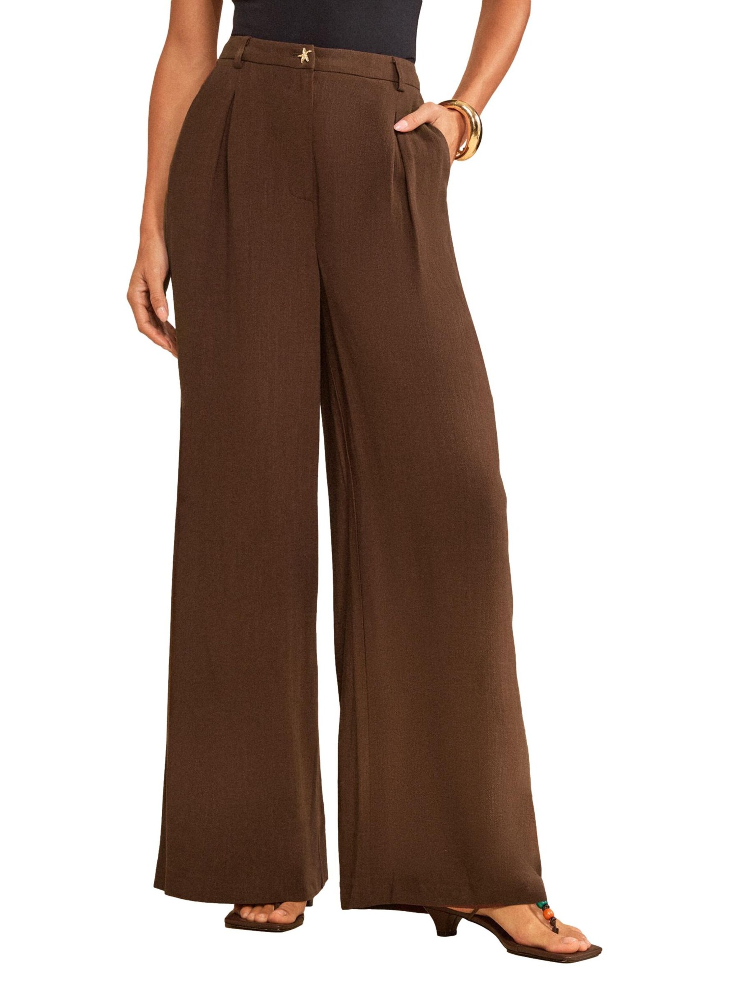 Pantalon à pince love & roses en marron : devant