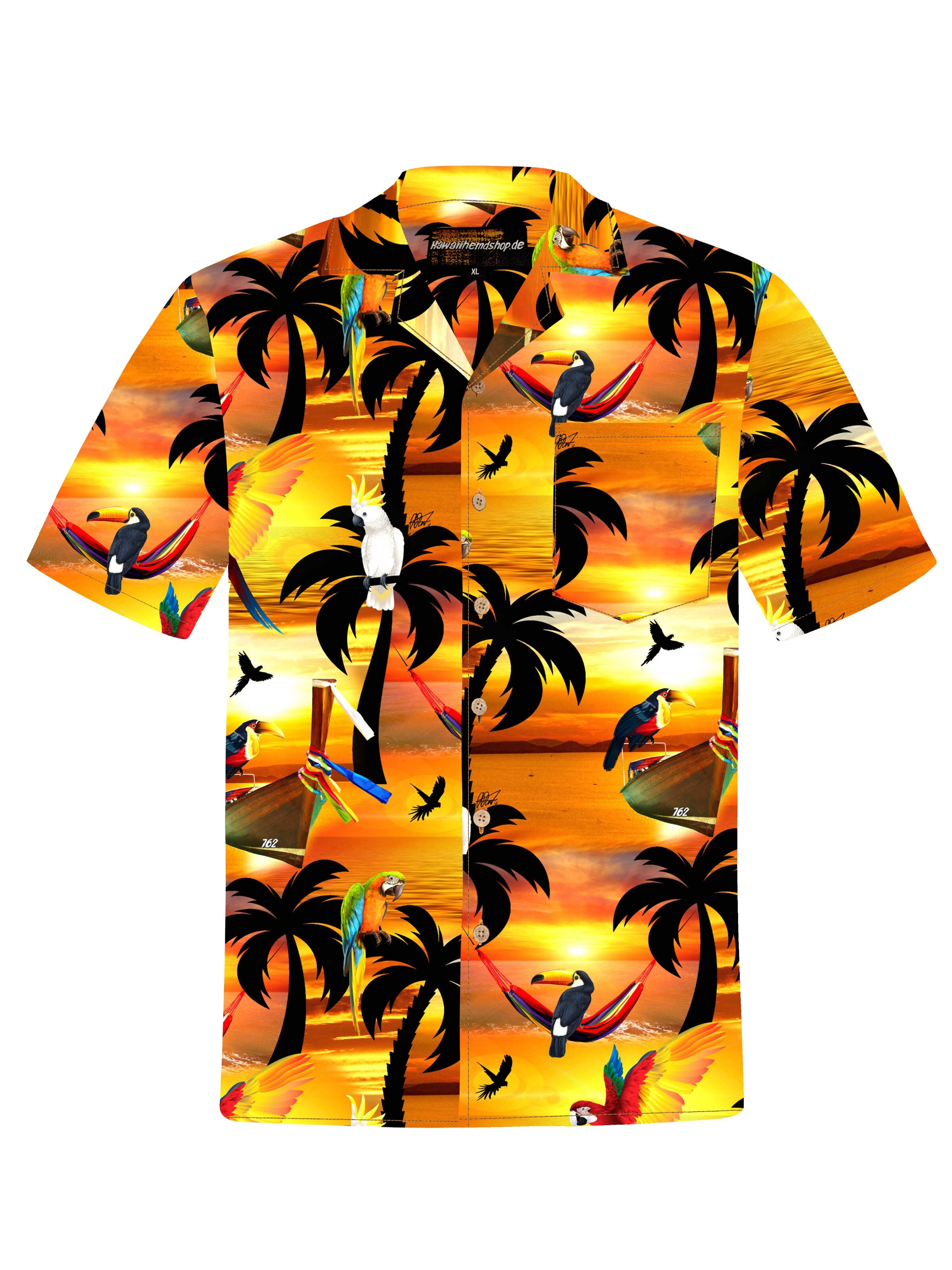 Hawaiihemdshop.de - Regular Fit Camisa 'Hawaiihemd "Sunshine Parrots"' em laranja: frente