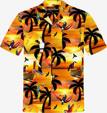 Hawaiihemdshop.deRegular Fit Košulja 'Hawaiihemd "Sunshine Parrots"' - narančasta boja: prednji dio