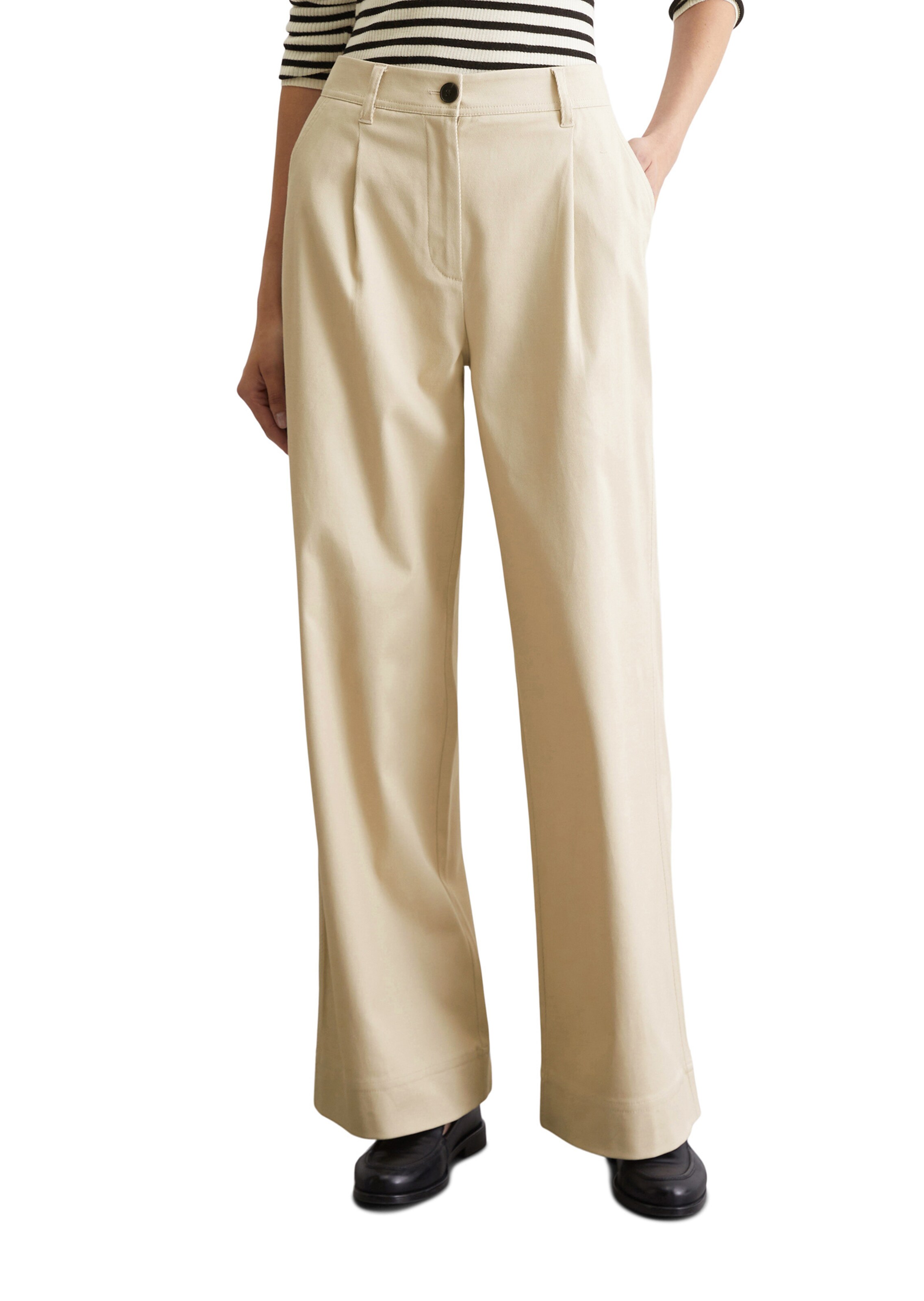 Marc O'Polo Wide leg Bandplooibroek in Beige: voorkant