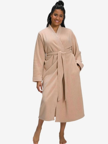 Ulla Popken Long Bathrobe in Beige: front