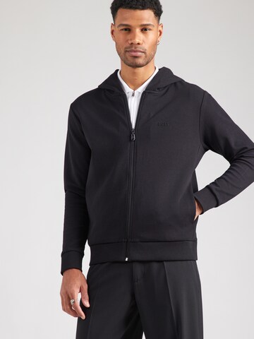 BOSS Zip-Up Hoodie 'Saggy' in Black: front