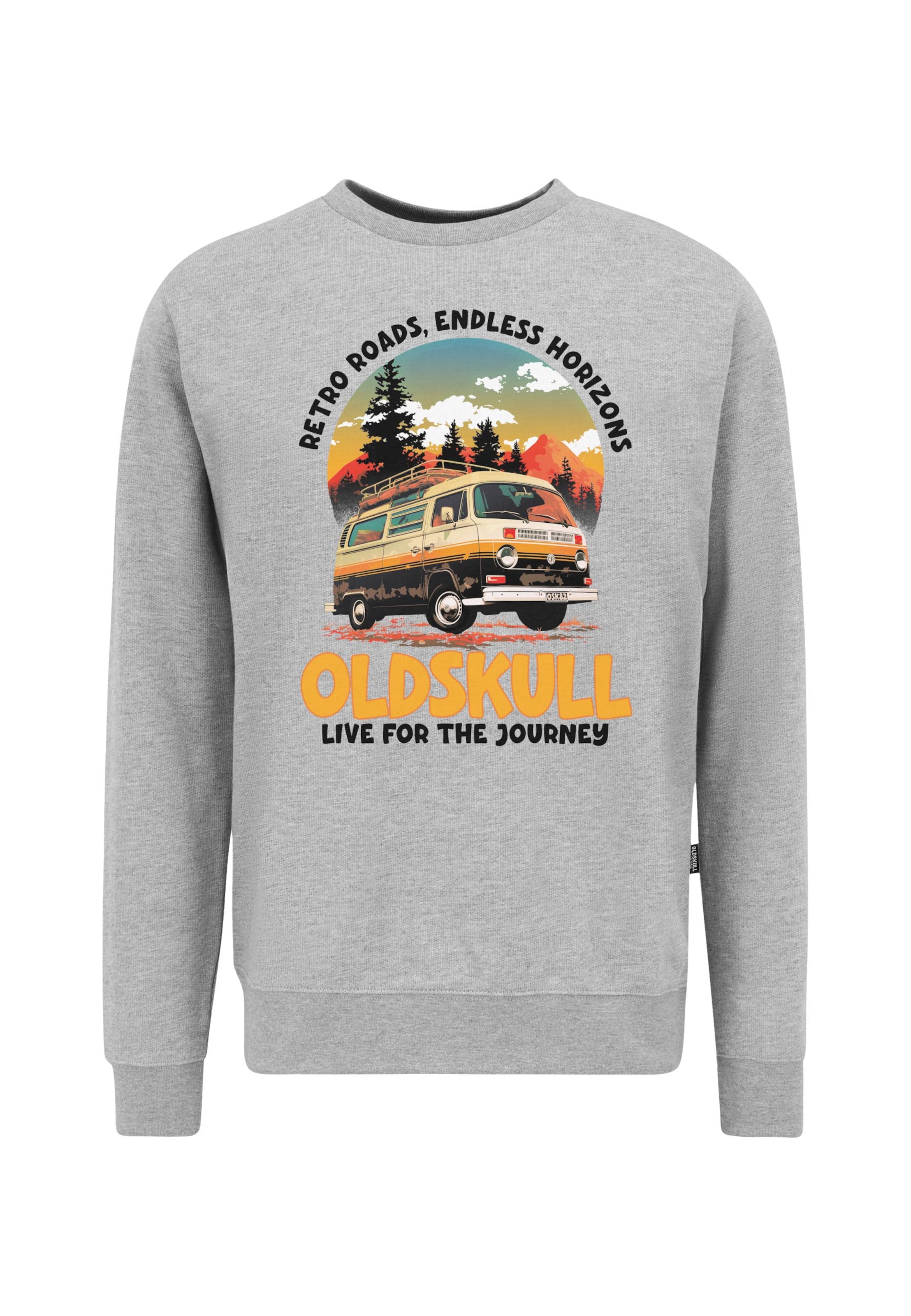 Oldskull Sweatshirt 'Wrldvibe Adventure Van' in Grijs: voorkant