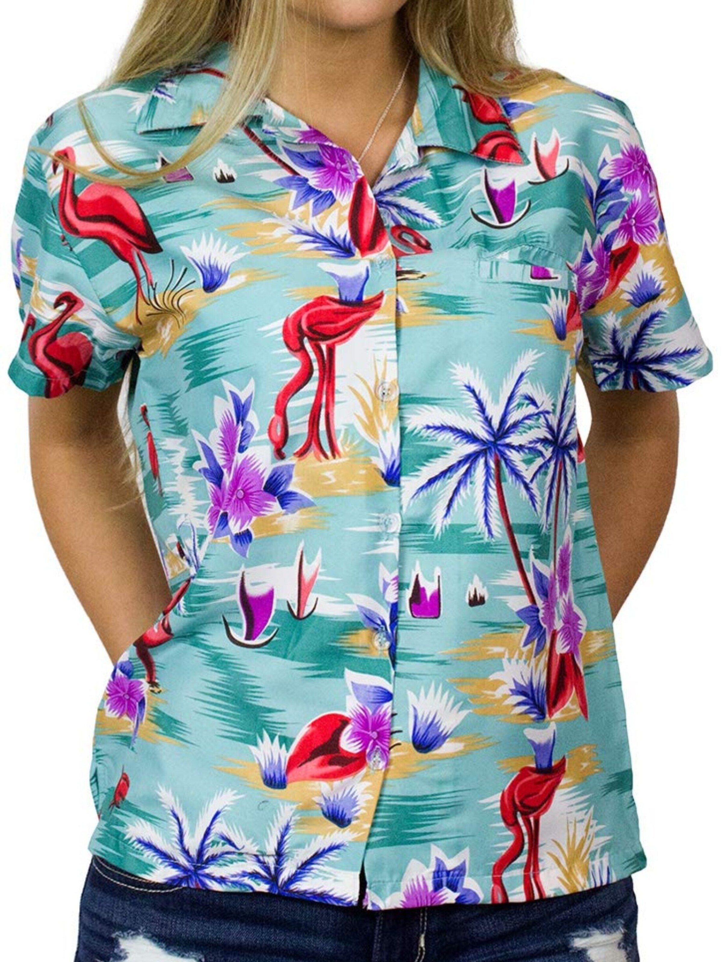 Camicia da donna 'Flamingos' di King Kameha in verde