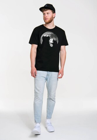 LOGOSHIRT Shirt 'Sesamstrasse - Krümelmonster Mond' in Zwart
