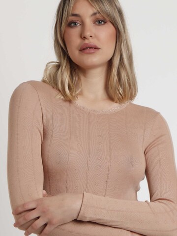admas - Top 'ADMAS Camiseta Manga Larga Canalé para Mujer' en beige