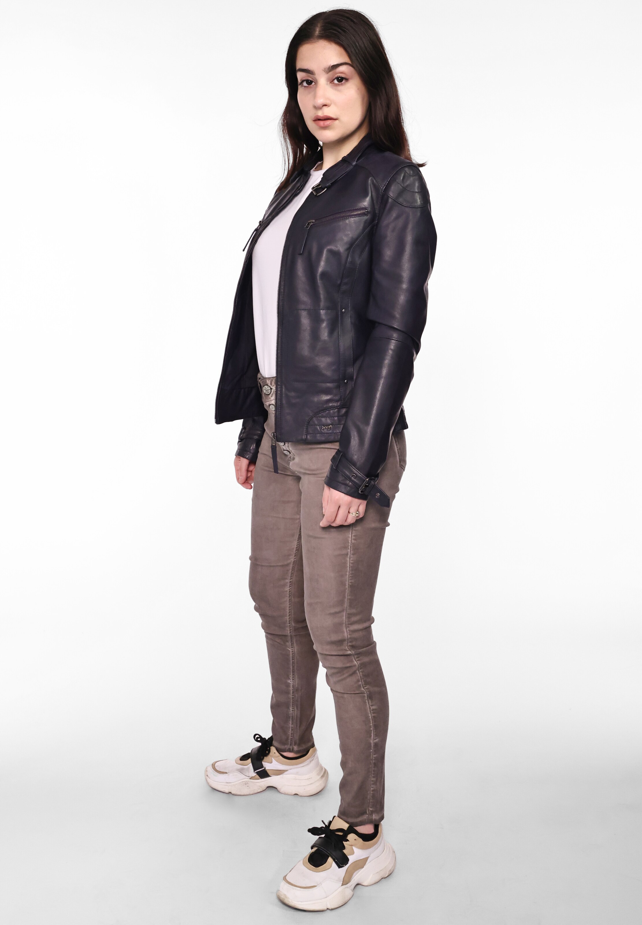 Frauen Große Größen Maze Lederjacke ' Ryana ' in Dunkellila - BG66917 Frauen Große Größen Maze Lederjacke ' Ryana ' in Dunkellila - BG66917