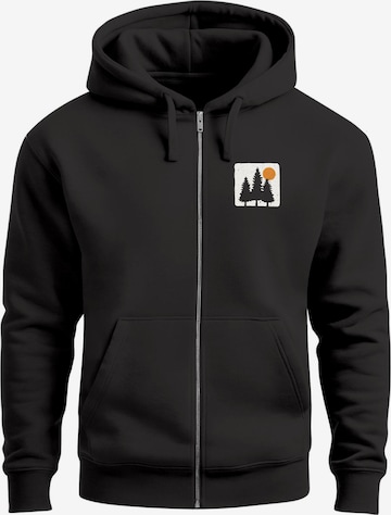 Neverless Zip-Up Hoodie 'Pine Trees' in Black: front