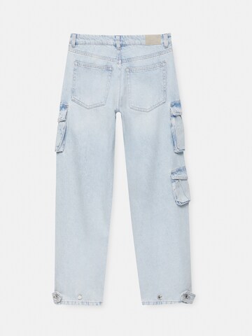 Pull&Bear Wide Leg Cargojeans i blå