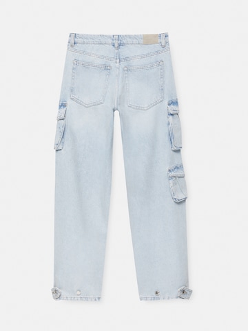 Pull&Bear Wide leg Cargojeans i blå