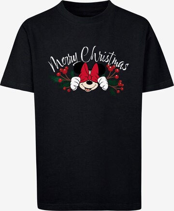 ABSOLUTE CULT Shirt 'Minnie Mouse - Christmas Holly' in Zwart: voorkant