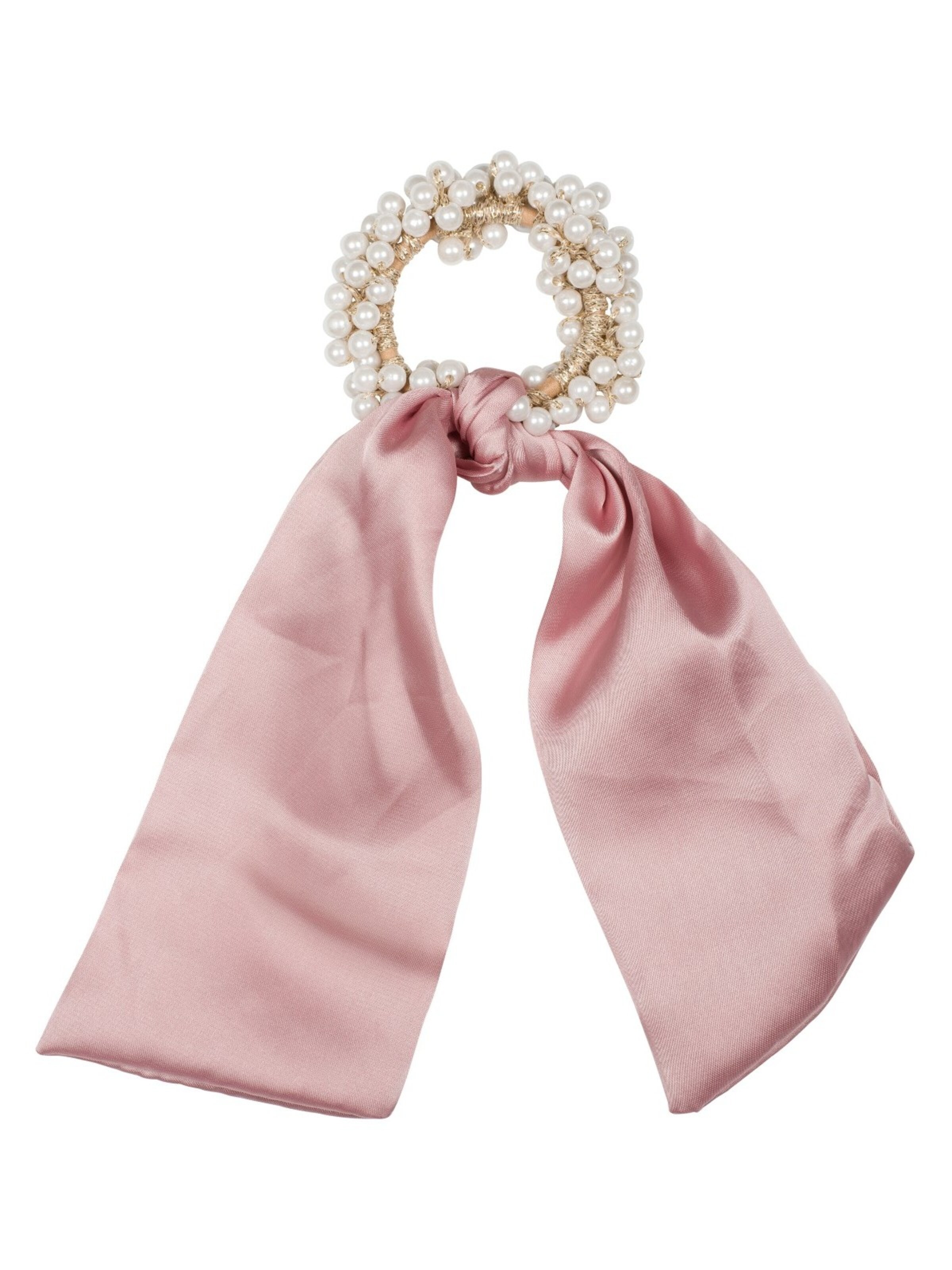 styleBREAKER Hair Jewelry 'Perlen Haargummi mit Satin Schleife' in Pink: front